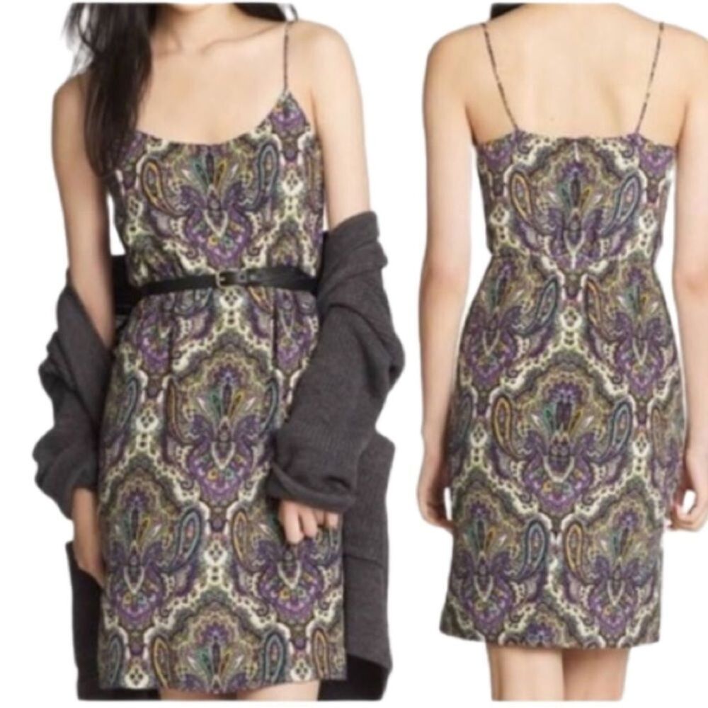 J.Crew 100% silk paisley print slip dress purple multi Coquette Fairy  SIZE 2
